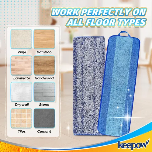 Vista 4 de KEEPOW Almohadilla de limpieza de microfibra de 18 pulgadas, almohadillas de repuesto para mopa para pisos de madera dura, almohadillas