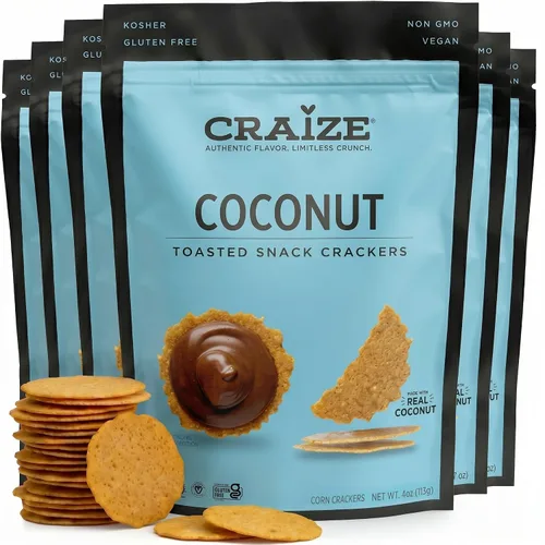 Vista 10 de Craize Patatas fritas de coco, sin gluten, veganas, kosher, galletas de maíz tostadas 4 onzas cada una