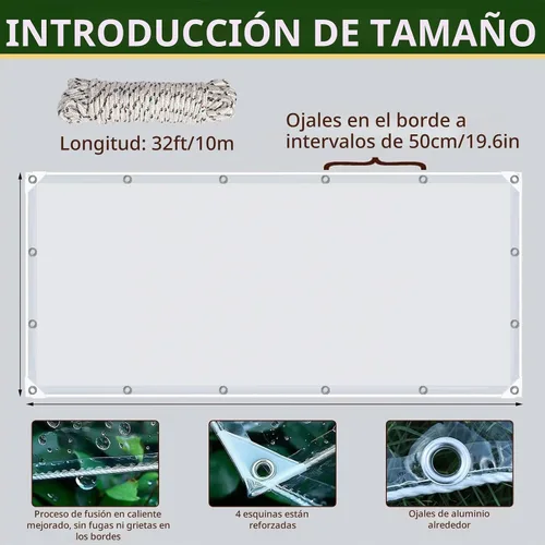 Vista 6 de Lonas transparentes con ojales, lonas transparentes de 5 x 7 pies, cubierta de lona impermeable resistente con borde reforzado, lona de PVC