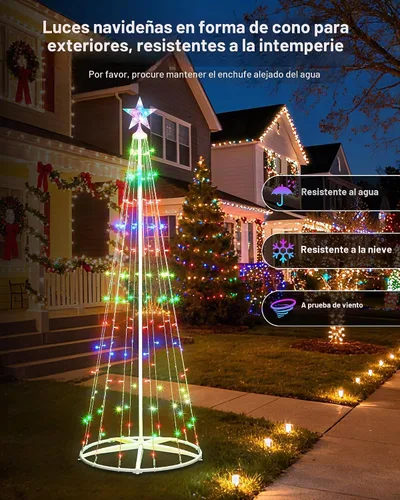 Vista 7 de Paquete de 2 Luces Inteligentes de Árbol de Navidad en Forma de Cono - Árbol Artificial de 5 Pies con 130 LED y 6 Pies con 154 LED con Estrella