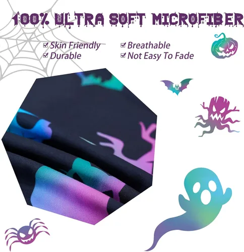 Vista 3 de Menghomeus Juego de ropa de cama de Halloween, tamaño King, color negro, juego de funda de edredón con diseño de calabaza y fantasma de dibujos