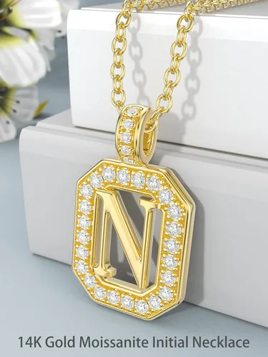 Vista 3 de DPUY Collar con dije de letra inicial del alfabeto de oro amarillo sólido de 14 quilates de la A a la Z para mujeres y niñas, joyería de regalo