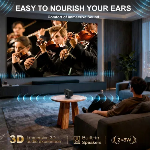 Vista 8 de Mini proyector con Wifi y Bluetooth 4K soporte proyector de película portátil Smart Bedroom Outdoor Projector Screen, Auto Keystone,135°Degree