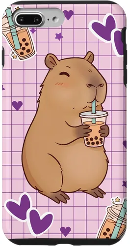 Vista 12 de Funda Kawaii Anime Capybara Beber Boba Bubble Tea Kids Girls para iPhone 17