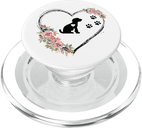 Vista 8 de Latido de corazón para cachorros con huellas y flores en popSockets blancos intercambiables PopGrip