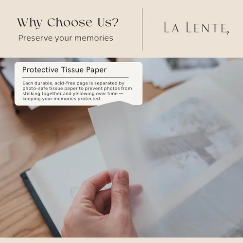 Vista 5 de La Lente - Álbum de recortes premium – Álbum de fotos con espacio para escribir – 100 páginas para múltiples tamaños 4x6, 5x7, 6x8, 8x10 – Capacidad