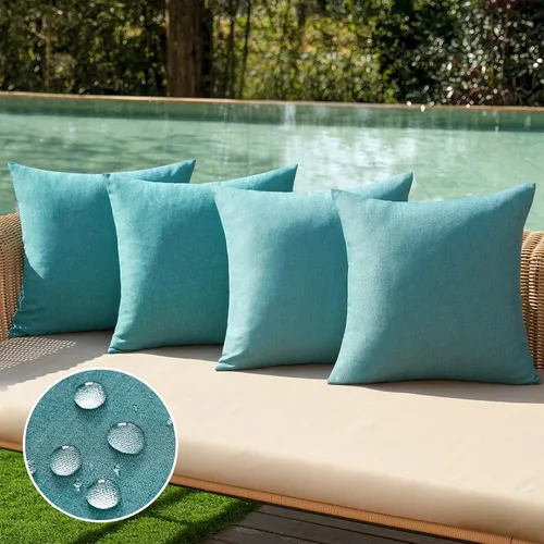 Vista 20 de MIULEE - Paquete de 4 fundas decorativas de cojín para exterior, de lino, impermeables, para jardín, patio, tienda de campaña, balcón, sofá, 16 x 16
