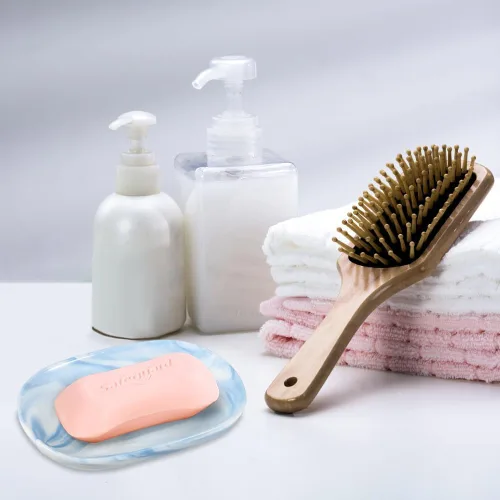 Vista 3 de Jabonera de cerámica hecha a mano, jabonera decorativa con texturas únicas de mármol, soporte antideslizante para barra de jabón para baño y cocina