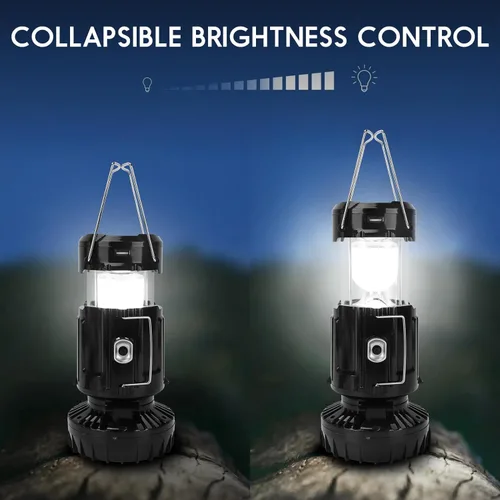 Vista 5 de Linterna Solar Portátil con Ventilador Recargable Actualizada 2025 - Linterna LED de Campamento Plegable y Liviana para Cortes de Energía, Linterna