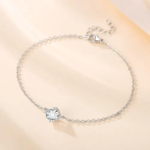Vista 3 de Foleacove Jewelry Set for Women 18K Gold Necklace Bracelet Cubic Zirconia Solitaire 1.5 Carat (7.3mm) Pendant Fashion Cute Simple Jewelry Gifts for