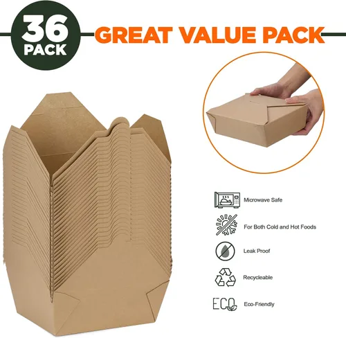 Vista 2 de Fit Meal Prep Paquete de 36 recipientes desechables de 76 onzas para llevar para microondas, cajas de papel kraft para llevar, contenedores