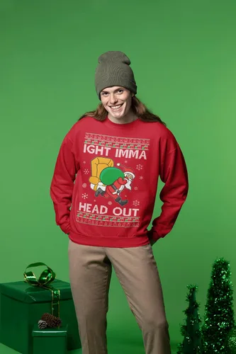 Vista 6 de Wild Bobby Ight Imma Head Out - Sudadera unisex con cuello redondo y meme de Santa Claus