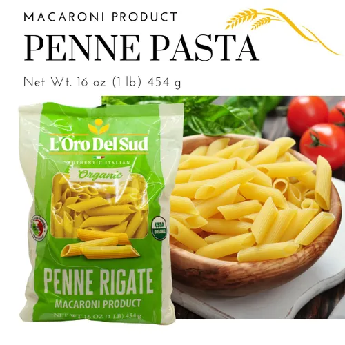 Vista 3 de Riga Penne orgánica, 100% trigo duro, pasta italiana, producto de calidad premium de Italia (paquete de 20 x 16 onzas), sin OMG, vegano, certificado