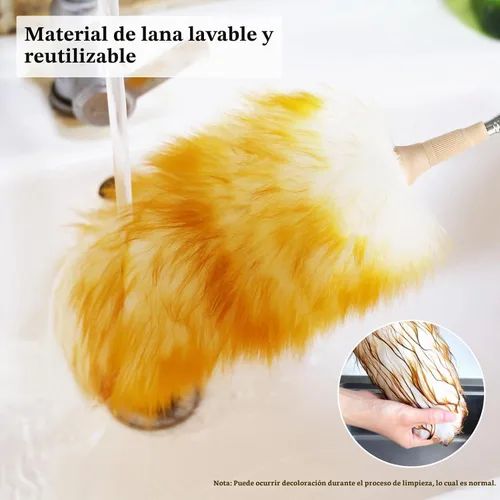 Vista 4 de Lambswool Plumero extensible, 32-98 pulgadas, cabeza flexible antiestática, poste de acero inoxidable para techos altos, ventiladores