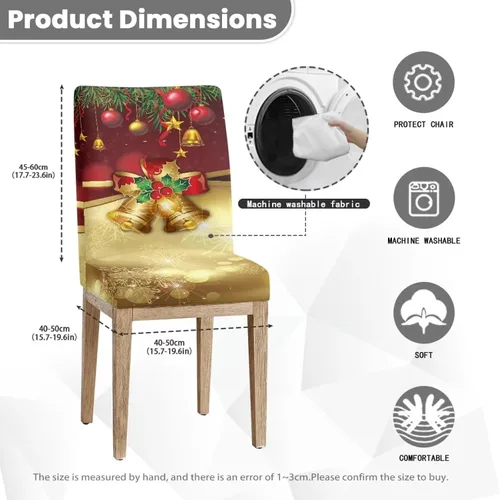 Vista 7 de HUGS IDEA Juego de 2 fundas para sillas de comedor con campanas de Navidad, lavables, fundas elásticas para sillas Parsons, fundas protectoras