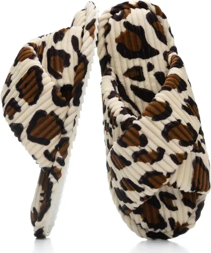 Vista 9 de GOEWY - Pantuflas para mujer con espuma viscoelástica para el hogar, con entretejido de pana, tiras cruzadas, con punta abierta, sandalias cómodas