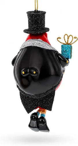 Vista 4 de Adorno navideño de cristal con diseño de pingüino en sombrero negro