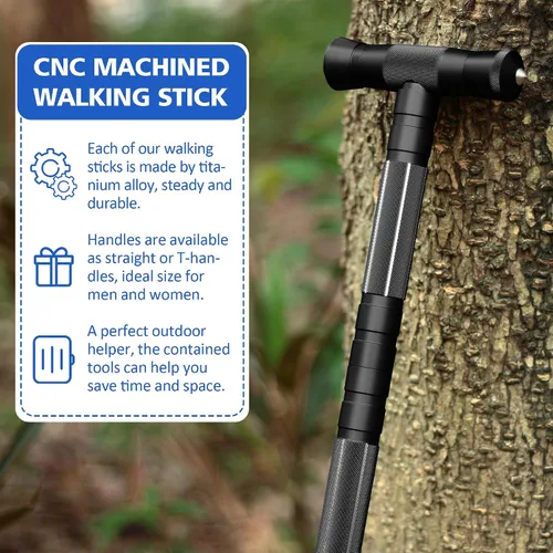 Vista 3 de aiGear G2 Tactical Hiking Stick with Multi-Tool, 6-8 Section Walking Staff 6061-T6 Aluminum, Magnesium Fire Starter, Anti-Skid Tip and Convertible