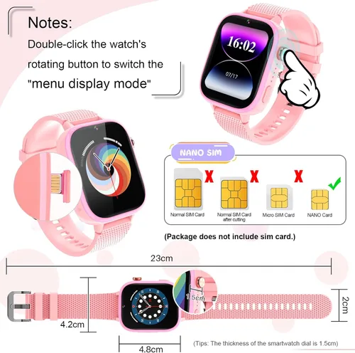 Vista 6 de OKYUK Reloj inteligente para niños, regalo para niñas de 5 a 12 años, reloj 4G para niños, 47 juegos, función de llamada bidireccional con pantalla