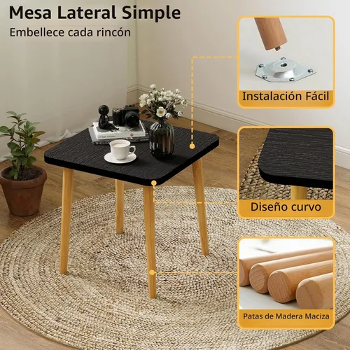 Vista 5 de Mesa auxiliar cuadrada pequeña para sala de estar, negro, 20 pulgadas