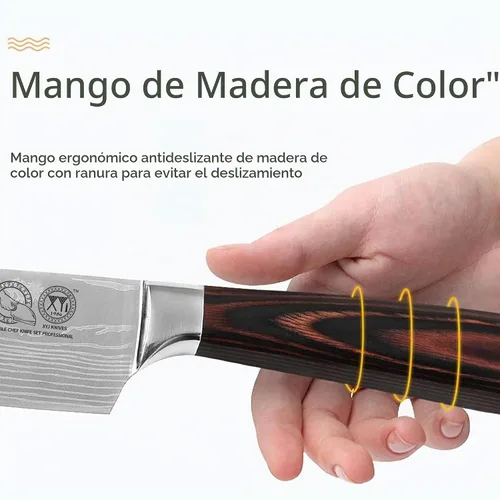 Vista 5 de XYJ Juego de cuchillos de cocina de acero inoxidable de 8 piezas con funda de transporte y funda de mango ergonómico para equilibrar bien