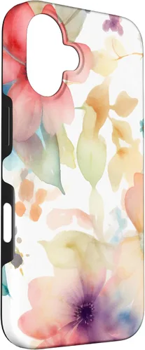 Vista 3 de iPhone 16 Lindo Pastel Floral Acuarela Rosa Azul Mujeres Patrón de Flores Caso