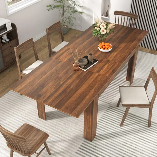Vista 10 de Mesa de comedor extensible de 59 a 86 pulgadas para 6 a 10 personas, mesa de comedor de madera, mesa extensible moderna para reuniones, reuniones