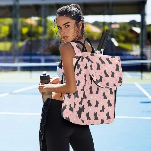 Vista 7 de Tennis Sport Bag for Women Waterproof Black Scottish Terrier Paw Peach 2 Rackets Tennis Racket Cover Bag Gym Bag for Tennis, Badminton, Pickleball