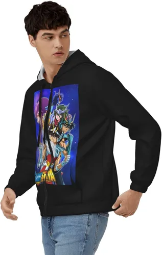 Vista 2 de Mswigs Saint Seiya - Sudadera con capucha y cremallera completa, con cordón, estampado de moda, para hombre