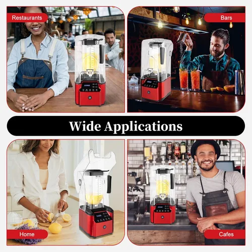Vista 10 de Licuadora insonorizada, licuadora comercial de encimera de batido de 2200 W, rojo