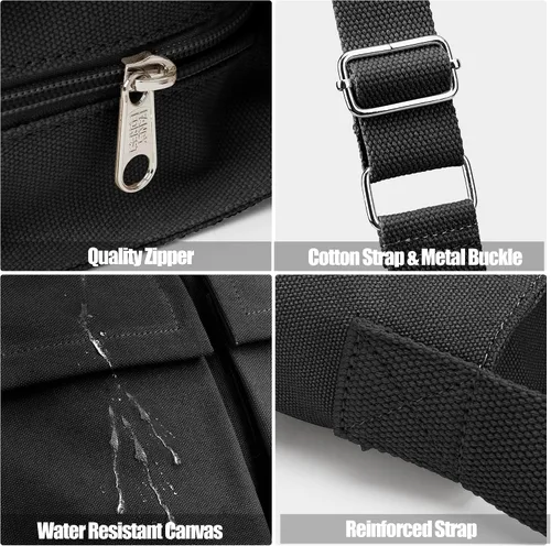 Vista 6 de KALIDI - Bolsa de lona con bolsillos, bolso bandolera grande para mujeres, hombres, universidad, trabajo, viajes, casual