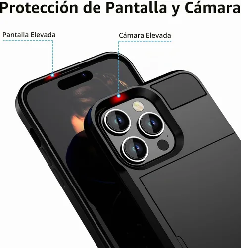 Vista 5 de Vofolen Funda para iPhone 15 Pro con tarjetero negro