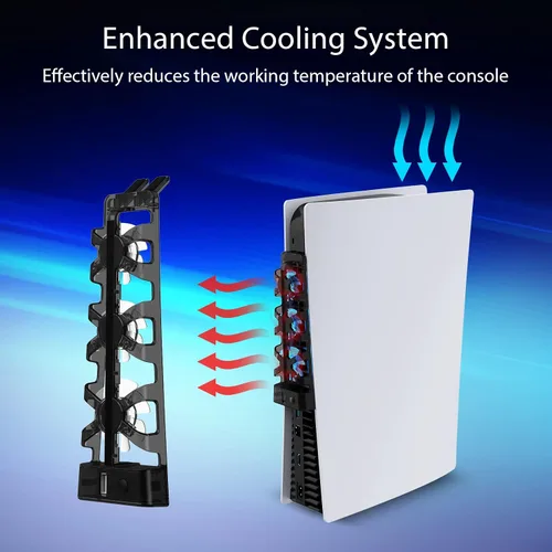 Vista 2 de NexiGo PS5 Accessories Ventilador de refrigeración con luz LED tanto para discos como ediciones digitales sistema de refrigeración eficiente soporte