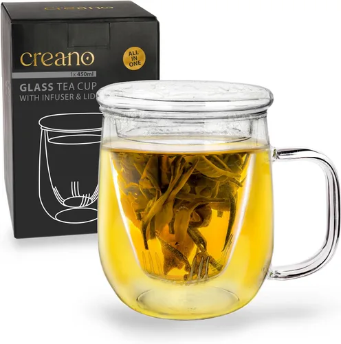 Vista 13 de Creano Vaso de té con infusor y tapa de 13.5 fl oz - Taza de té grande - Apto para microondas y lavavajillas - Set de regalo para tetera de hojas 1