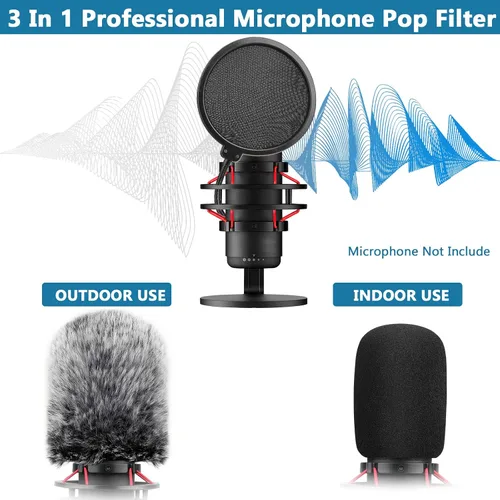 Vista 2 de ChromLives - Filtro Pop Pop para Hyperx Quadcast, 3 en 1, Quadcast S Mic Pop + Parabrisas peludo + cubierta de micrófono de espuma para micrófono