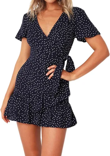 Vista 4 de Relipop - Vestido de verano para mujer, manga corta, cuello en V, estampado y casual, vestidos cortos