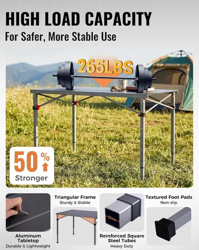 Vista 3 de KingCamp Mesa de camping plegable de 265 libras, mesa de exterior 4P - 42.1 × 27.6 pulgadas - 3 altura ajustable