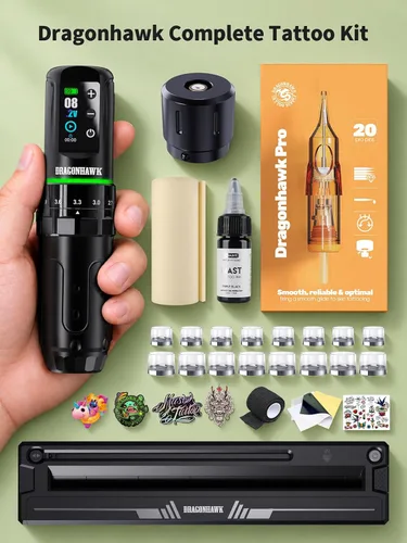 Vista 9 de Dragonhawk Kit de máquina de tatuaje inalámbrico L3 con impresora térmica Juego completo de iniciación para principiantes y artistas, 7 tiempos