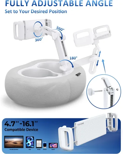 Vista 4 de Soporte para tableta y lector electrónico con almohada de felpa suave y 2 bandejas desmontables, soporte ajustable para tableta para cama o regazo