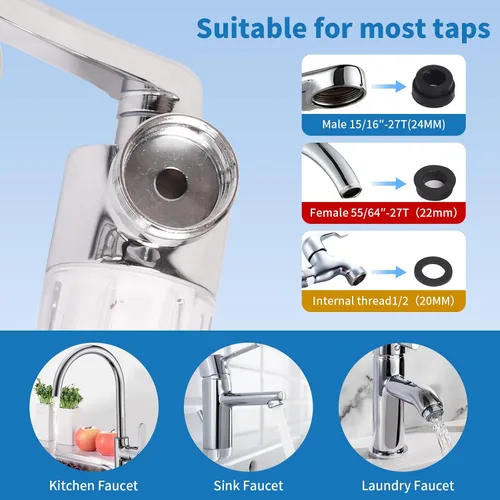 Vista 5 de Aireador de grifo filtrado giratorio de 1080°, extensor de grifo de fregadero de baño, extensor de grifo de filtro para fregadero de baño, filtro