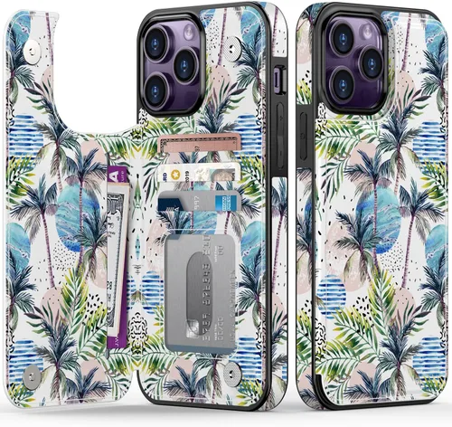 Vista 239 de LETO para iPhone 15 Pro Funda tipo cartera - Tapa tipo folio con patada - Diseños de moda - Tarjetero - Funda protectora para mujeres y niñas - 6.1