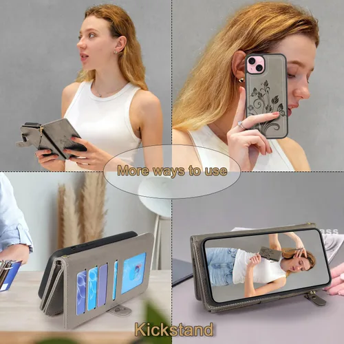Vista 4 de Funda compatible con iPhone 14 / iPhone 13 de 6.1 pulgadas [ranuras para tarjetas] Soporte para efectivo de identificación y crédito con bolsillo