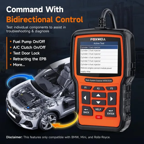 Vista 4 de FOXWELL NT510 Elite - Herramienta de escaneo compatible con escáner BMW, herramienta de diagnóstico completo OBD2, lector de códigos de control