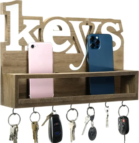 Vista 8 de EXCELLO GLOBAL PRODUCTS Rustic Breathe - Organizador de entrada colgante de pared con 4 ganchos. 17 x 7 pulgadas. Uso como organizador de sombreros