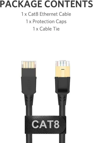 Vista 6 de Cable Ethernet Cat8, cable de conexión de red profesional 40Gbps 2000Mhz S/FTP LAN, cable de Internet de alta velocidad con conector RJ45 chapado