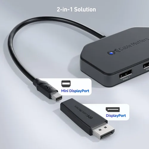 Vista 3 de Cable Matters Hub DisplayPort 1.4 MST, 2 DisplayPort y 1 HDMI 1 x HDMI 2.0 + 2 x DP 1.4, DP Splitter Hub, para Windows, no compatible con macOS