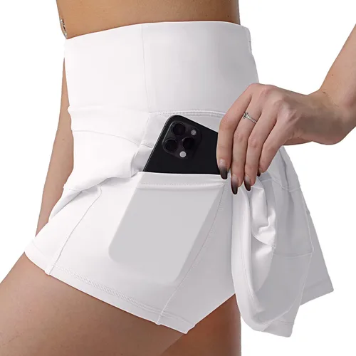 Vista 3 de Husnainna - Falda de tenis plisada de cintura alta con bolsillos, falda pantalón de golf para mujer, pantalones cortos incorporados
