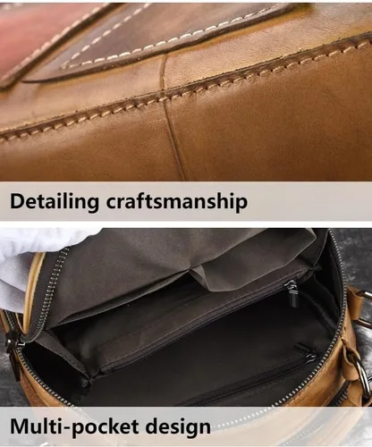 Vista 7 de Bolso de hombro pequeño de cuero genuino para mujer - Bolso vintage