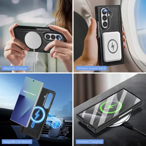 Vista 4 de SkyEagle Funda Cartera magnética desmontable compatible con Magsafe para Samsung Galaxy Z Fold 7 con tarjetero Protector de pantalla integrado