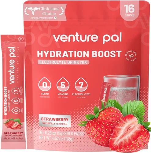Vista 10 de Venture Pal Paquetes de electrolitos en polvo sin azúcar, mezcla de bebida para hidratación rápida y recuperación de fiestas, 5 vitaminas y 7